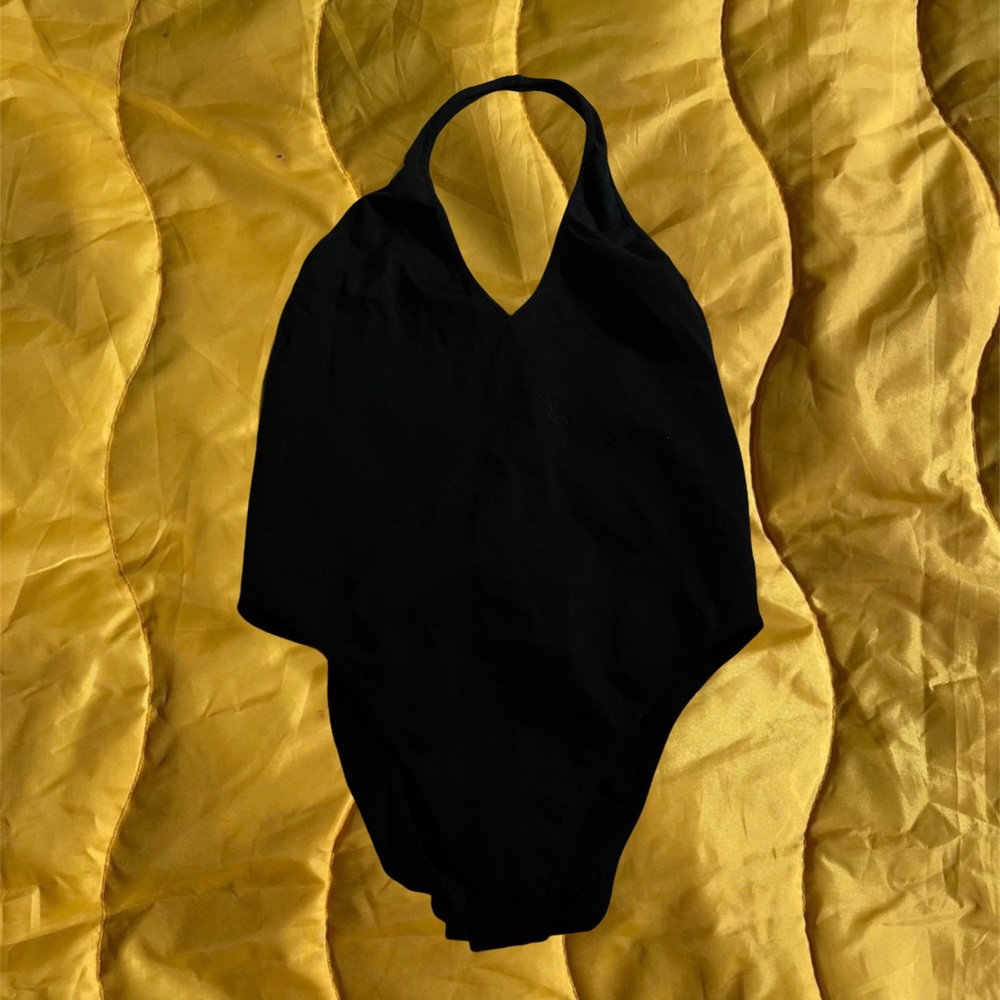 black halter body suit with scoop back